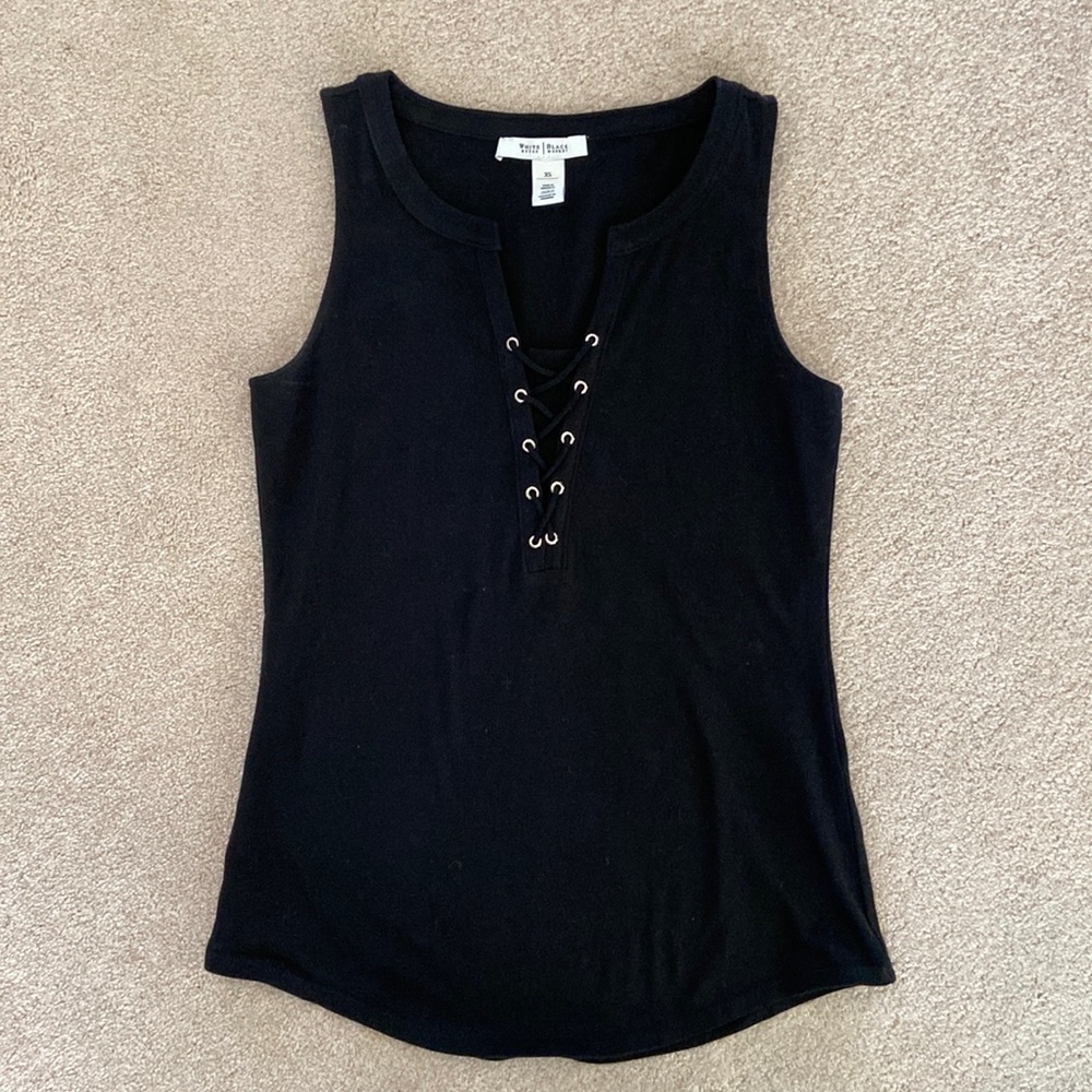 White House Black Market Black Lace Up Tank Top XS